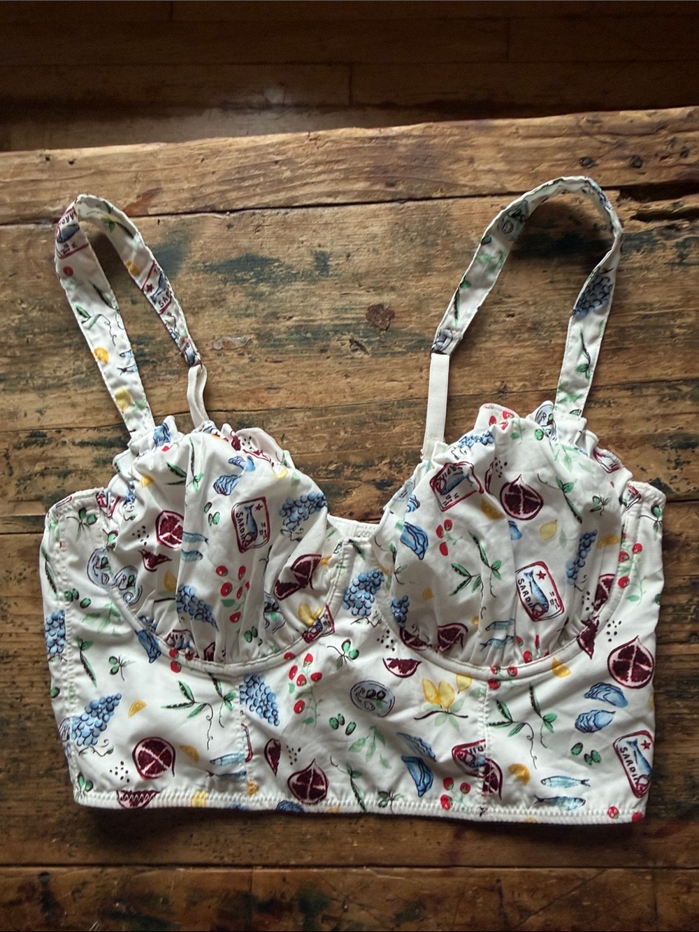 Colsie White Fruit & Floral Print Bustier Crop Top